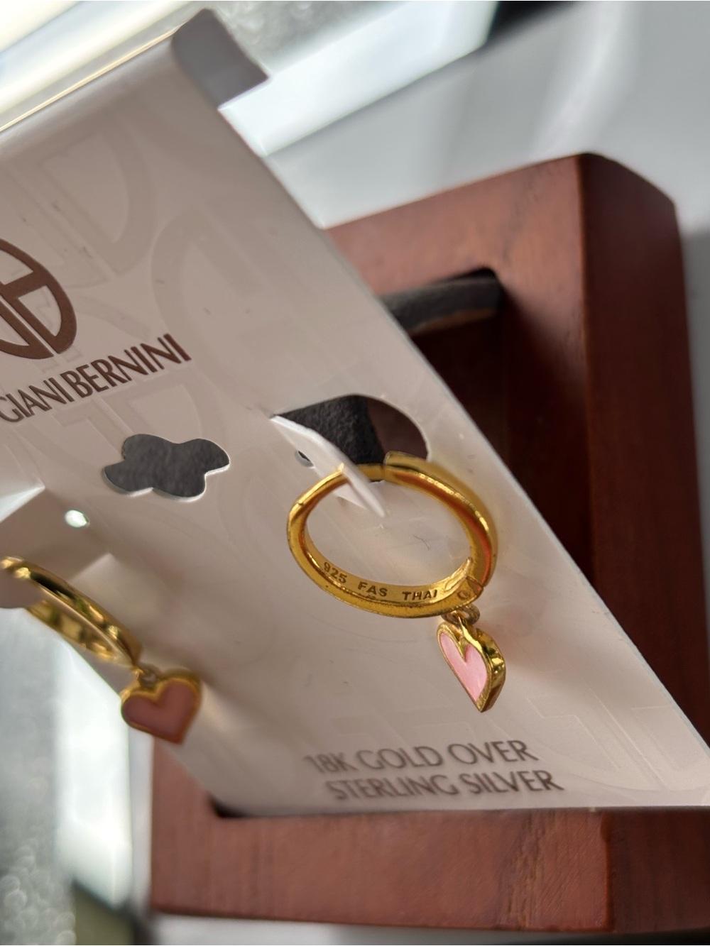 Giani Bernini Gold Hoop Earrings with Pink Heart Charms - Picture 5 of 6